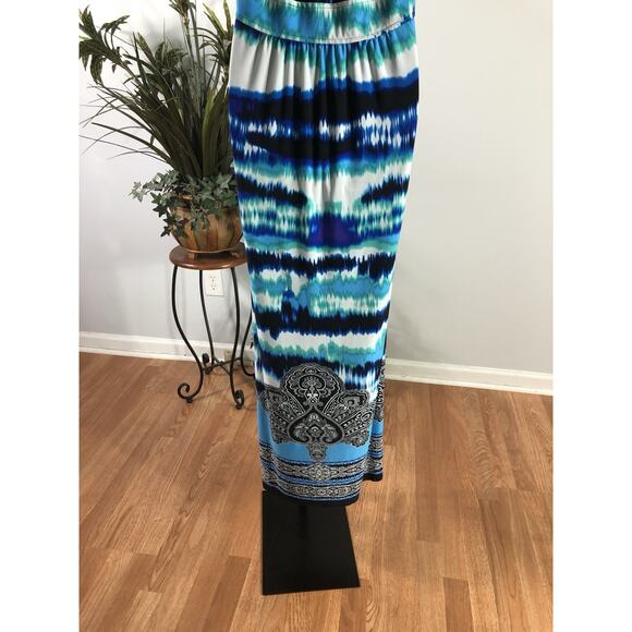 Iman Women LG Maxi Dress Halter Artsy Boho Geometric Pullover Elastic Back - Picture 5 of 12